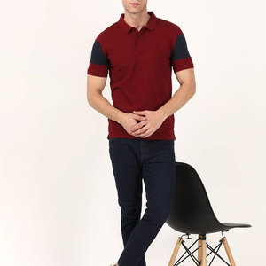 Polo de Manga Corta para Hombre, Color Rojo, Diseño con Bloques de Color, Tejido de Piqué de Algodón, Casual, Transpirable, Diseño Sólido, Cierre de Botones - Product Image 6