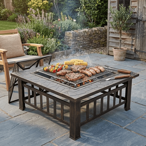 Brasero carré 3 en 1 pour l'extérieur, foyer à bois en métal avec barbecue pour jardin, patio, cour arrière FP004 - Product Image 5
