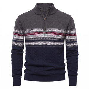 Pull tricoté à demi-zip pour homme, idéal pour l'hiver décontracté – Vêtement masculin à manches longues - Product Image 3