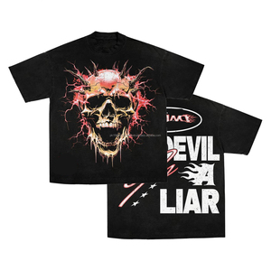 Camiseta de hombre personalizada con estampado vintage, cuello redondo, pedrería, de algodón grueso, unisex, deportiva, oversize, corte holgado, lavado ácido - Product Image 4