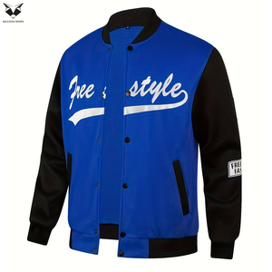 Blue & Black Varsity Jacket Men Free Style Embroidery Bomber Jacket Lightweight Polyester Fabric Casual Sports Letterman Jacket - Product Image 3