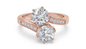 Two Stone Vintage Brilliant Cut Diamond Shoulder <b>Set</b> Engagement <b>Ring</b> 0.65 Ct Lab Grown Diamond Anniversary Wedding Gift - Product Image 3