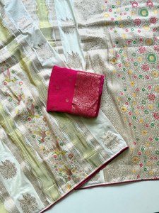 Sari Chinya Tisu Jari Wave Beauty, Sari Royal Bird Weave teint à la main, Sari Pakshi Jari Symphony, Sari Heritage Wave Meenakari - Product Image 3