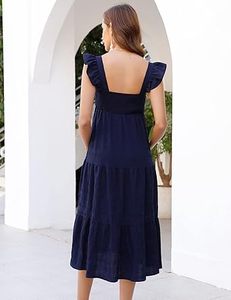 Vestido de Maternidad y Lactancia sin Mangas, Transpirable, Color Azul, Talla Grande, para Fiestas - Product Image 2