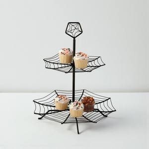 Soporte de Pastel de 3 Niveles de Hierro Negro con Diseño de Telaraña y Murciélagos para Halloween, Exhibidor de Postres, Decoración para el Hogar - Product Image 3