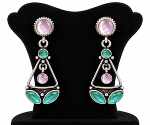Pendientes Colgantes de Latón Plateado Oxidado Multicolor al por Mayor para Mujer |   Joyería de Moda para Boda con Piedras Rosa Turquesa Vintage - Product Image 4