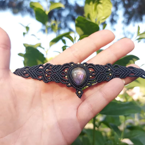 Handmade Labradorite Macrame <b>Bracelet</b> Black Cord Boho Tribal Jewelry Natural Labradorite Stone <b>Adjustable</b> <b>Bracelet</b> - Product Image 1