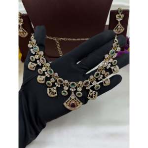 Indian Ethnic Prachi Premium 24K <b>Gold</b> Plated Victorian Bridal Necklace <b>Set</b> - Product Image 3