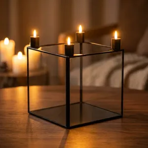Modern <b>Square</b> Candle Stand Metal Frame <b>Glass</b> Panel Home Decoration Durable Design four in one candle holder votive - Product Image 1