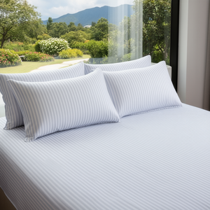 300TC Hotel Bed Sheet <b>Set</b> Stripe Cotton <b>Bedding</b> for King Size Bed & 2 Pillow Covers for Home & Hotel Use - Product Image 2