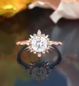 Moissanite Engagement <b>Ring</b> Unique Prong <b>Set</b> Rose Gold <b>Ring</b> Vintage Diamond Cluster Bridal Anniversary Gift for <b>Women</b> - Product Image 1
