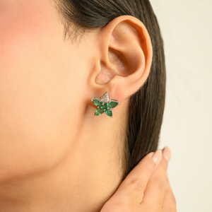 High Quality Natural Emerald & Diamond Star Shape 925 Solid <b>Silver</b> <b>Stud</b> <b>Earrings</b> For Women's Wedding Party Wear Accessories - Product Image 2