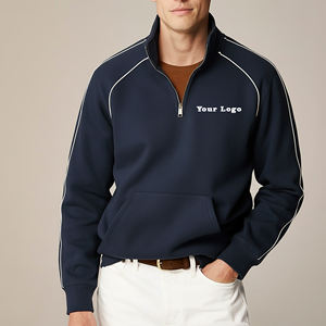 Sudadera con capucha de gran tamaño, pesada, con cremallera de un cuarto, bordada, con ribetes, personalizada OEM/ODM, estilo urbano - Product Image 4