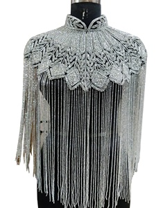 Nóng theo yêu cầu! Siêu sáng bóng bạc Sexy CAPE ponchos cho phụ nữ thời trang handbeaded handfringed cộng với kích thước Carnival bên câu lạc bộ mặc - Product Image 1
