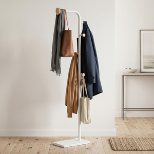 Modern Minimalist Durable Solid Wood Powder Coated Coat Rack 4 Wooden Hooks Freestanding <b>Space</b>-<b>Saving</b> Adjustable Home Furniture - Product Image 2
