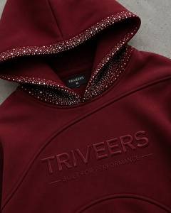 Sweat à capuche surdimensionné en molleton épais de qualité supérieure avec strass personnalisés, logo en relief, manches à sequins, coupe classique pour femme - Product Image 5