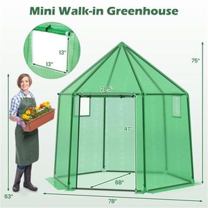 Mini serra a tenda 78x68x75 pollici per giardinaggio tutto l'anno, facile da montare, con telaio in acciaio e legno, in policarbonato e polietilene - Product Image 5