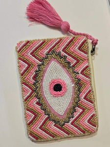 Porte-monnaie brodé de perles, motif floral doré, pochette zippée, portefeuille style vintage, fait main, Crafeta Exports - Product Image 5