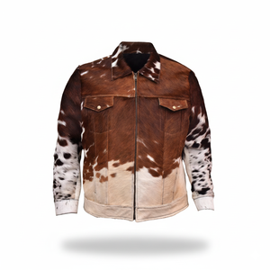 Veste en cuir de cow-boy avec franges pour homme, en cuir de vache véritable, poches avant, fermeture éclair authentique, matelassage intérieur - Product Image 1