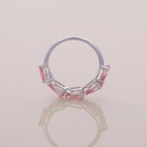 IGI Certified Three Stone Pink Diamond Band Ring In <b>Solid</b> 925 Sterling <b>Silver</b> with Pear Cuts - Product Image 5
