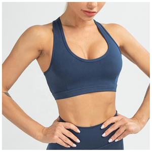 Soutien-gorge de sport côtelé à col ras du cou et dos nageur pour femme, maintien moyen, respirant, couleur unie, dernière conception, pour le yoga et le fitness - Product Image 3