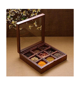 Caja de Especias de Madera con 9 Compartimentos, Caja de Condimentos Artesanal de Madera, Caja de Especias de Madera Personalizada, Mejor Precio - Product Image 1