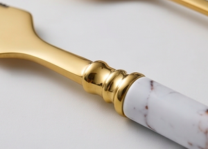 Ensemble de couverts à tête dorée avec manche en marbre, couteau élégant, fourchette, cuillère, vaisselle, parfait pour les repas quotidiens, la maison et les cadeaux. - Product Image 2