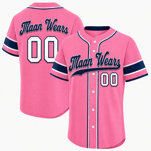 Maillot de baseball personnalisé Maan Wears 2026 de haute qualité, rose, à manches courtes, boutonné, en polyester respirant, uniforme unisexe pour adulte - Product Image 1