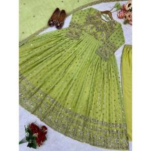 Conjunto de vestido y pantalón Anarkali de fiesta para mujer de diseñador con hermosa Dupatta - Product Image 3