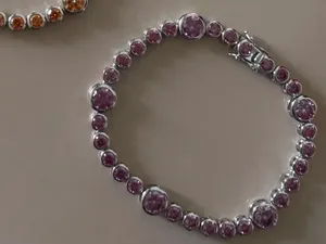 Silver Plated Alloy Chain <b>Bracelets</b> Diamond Bezel Set Vintage Style Unisex Party Jewelry Yellow Green Blue Pink Colors - Product Image 6