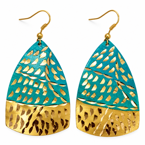 DECORYUG Boucles d'oreilles géométriques en laiton doré avec motif diamant et émail vert sarcelle, Bijoux de déclaration de haute qualité, Vente en gros, Mode - Product Image 6