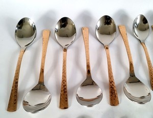 Copper Handle Stainless Steel Teaspoons Set of 5 <b>Classic</b> Design Kitchen Utensils for Wholesaler Soup Spoon - Product Image 5