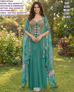 Ensemble Traditionnel Femme Longueur Ras du Sol en Georgette Brodé Bandhani Noor Émeraude, Séchage Rapide, Protection Solaire, pour Mariage et Fêtes - Product Image 1