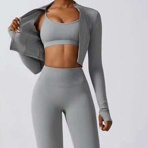 Vêtements de fitness pour femmes, hauts de yoga sans couture, couleurs unies, manches longues, crop tops de sport, ensembles de yoga respirants et à séchage rapide - Product Image 1