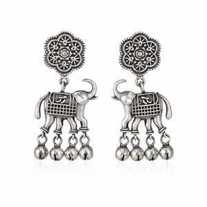 MOQ Available Oxidized Silver Animal Drop Earrings <b>Elephant</b> Motif Antique Silver Plated Indian Traditional Women Bulk Supplier - Product Image 1