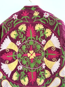 Chaqueta Bomber Bohemia de Terciopelo Tejido con Bordado Floral, Cuello Mandarín, Manga Larga, Estilo Otoñal para Mujer, de Algodón - Product Image 4
