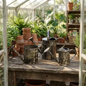 Artisan Design <b>Vintage</b> Metal <b>Watering</b> <b>Cans</b> Set Rustic Galvanized Finish Durable for Garden Use - Product Image 1