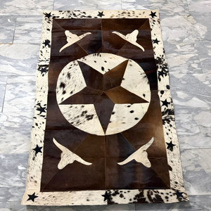 Elegant Handmade Hair on Hide Square Cowhide Area Rug Geometric <b>Leather</b> Block Patchwork ForFloor Carpet Living Room Home Styling - Product Image 5