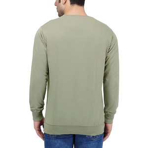 Men's Olive Green Crew Neck Pullover Sweatshirt Regular Fit Solid Color Knitted Cotton Casual Autumn Wear - Product Image 3