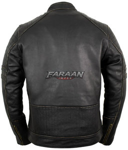 Blouson de moto vintage noir en cuir pour homme, avec épaulettes, style Cafe Racer, finition antique, poches zippées, vêtement rétro pour la conduite sur route - Product Image 3