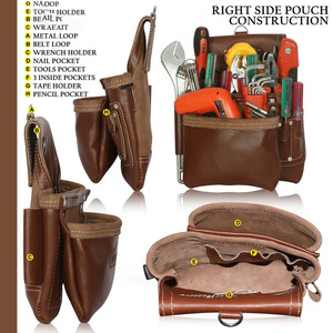 Durable Multipacket Power <b>Tools</b> Bag <b>Leather</b> <b>Tool</b> Belt With Multiple Pockets Hammer Holder For Electrician Plumber Work - Product Image 3