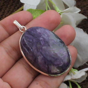 Colgante Grande de Charoita Hecho a Mano en Plata de Ley 925, Gema Natural, Collar con Borde Simple, Joyería al por Mayor - Product Image 1