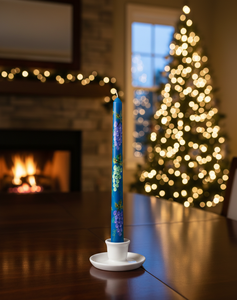 Bougie conique peinte à la main avec raisins violet foncé et feuilles émeraude, en cire de soja et de paraffine, parfum floral, faite à la main pour mariages et Noël - Product Image 2