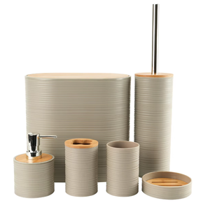 Luxury Modern Bamboo Bath <b>Accessories</b> Gift <b>Set</b> Includes Trash Can Soap Dispenser Soap Dish Toilet Brush Holder <b>Bathroom</b> - Product Image 3