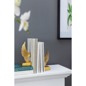 Serre-livres décoratifs en métal en forme d'ailes d'ange dorées, support de livres sculptural en forme de plumes, décoration d'étagère pour la maison, la bibliothèque ou le bureau - Product Image 6