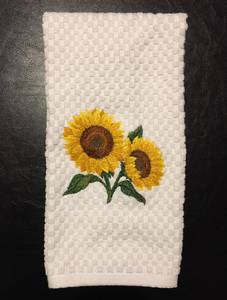 Paños de cocina bordados con diseño de girasol, en colores blanco, marfil, marrón, gris, rojo, negro, azul, rosa y azul marino, de algodón tipo gofre y felpa, para manos y platos. - Product Image 2