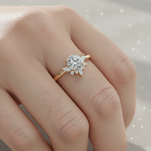 Anillo de compromiso Stonewels con diamante cultivado en laboratorio, medio halo, diamante central tallado, piedras de acento marquesa, oro de 14K, estilo vintage - Product Image 2