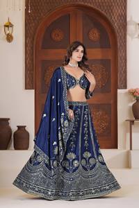 Ramdev Trading Lehenga Choli en Soie Chinon pour Femme, Couleurs Bleu Marine et Bordeaux, Broderie Détaillée, Matériaux Recyclés, Traditionnel, pour Fêtes - Product Image 4