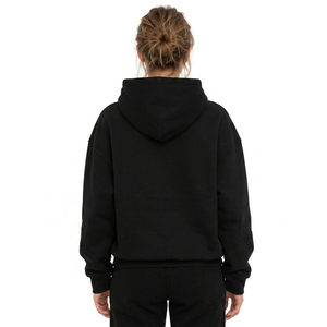 Sweat-shirt à capuche noir pour femme OEM, coupe classique, couleur unie, décontracté, en molleton bouclette, automne - Product Image 2
