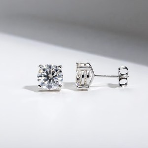 925 Sterling Silver 1.00+1.00CT Round Cut Moissanite Diamond <b>Stud</b> Earrings Classic 4 Prong Setting Women Fine Jewelry Gift - Product Image 1